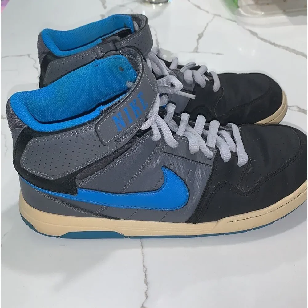 Nike Vintage Mogan Blue Black Leather Youth Mid Skate Shoes Sneakers Size 6.5Y